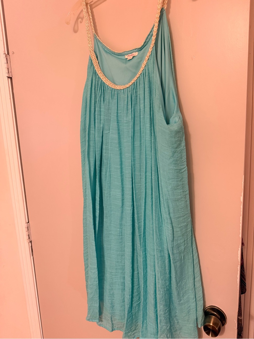 Pinky Aqua Sleeveless Maxi Dress with Braided Trim